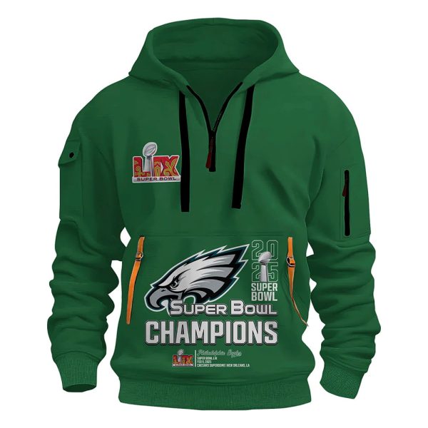 Eagles 2X Super Bowl LIX Champions 2025 Quarter Zip Hoodie 2