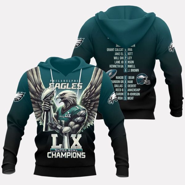 Eagles Bird Gang Super Bowl LIX Champions 3D Shirt 2025 2