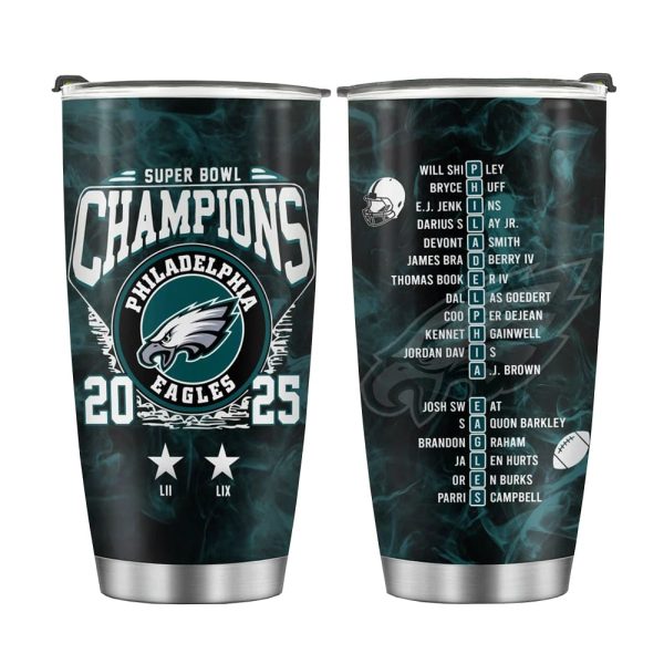 Eagles Super Bowl LII LIX Champions 2025 Tumbler