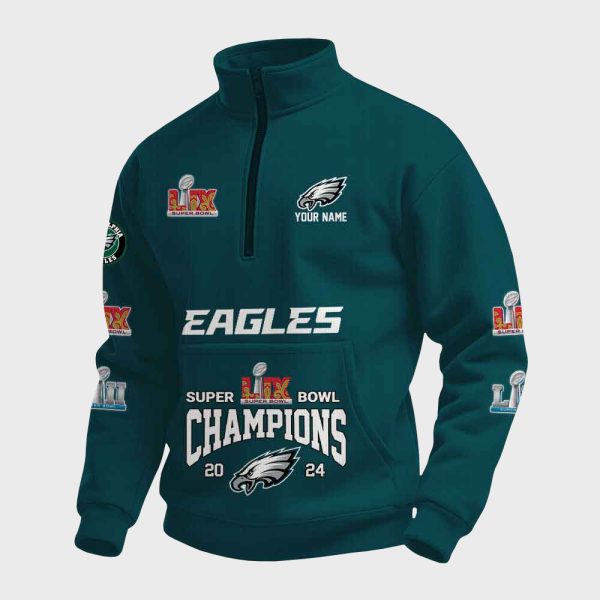 Eagles Super Bowl LIX Champions Custom Quarter Zip Collar Sweatshirt