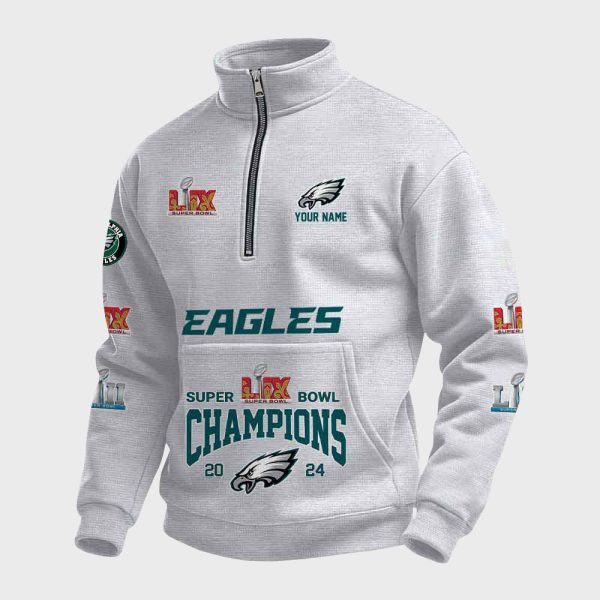 Eagles Super Bowl LIX Champions Custom Quarter Zip Collar Sweatshirt 4