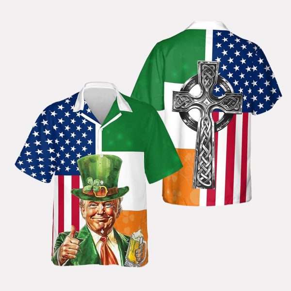 Trump America Irish Flag St. Patrick's Day Hawaiian Shirt