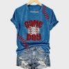 Womens Game Day Baseball Print V Neck T Shirt 3