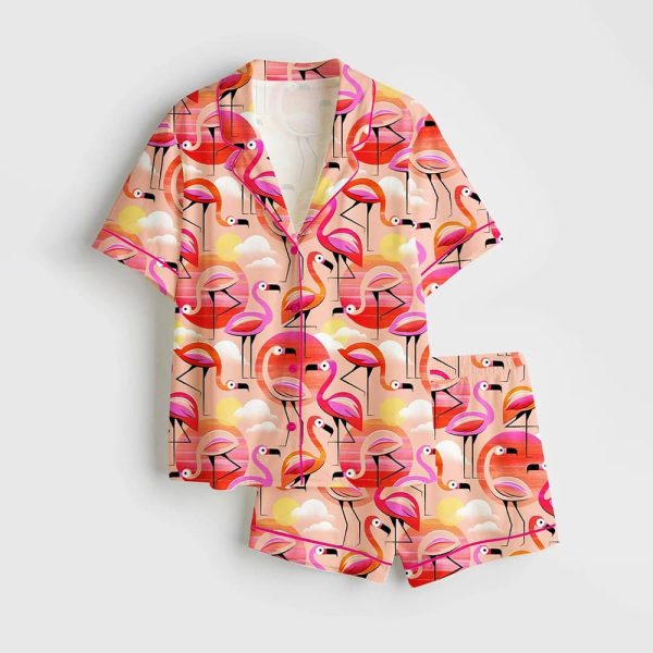 Women's Pink Flamingo Short Sleeve Pajama Set