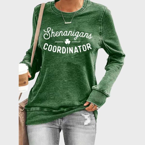 Women's Shenanigans Coordinator St. Patrick's Day Casual Long Sleeve Crewneck Sweatshirt