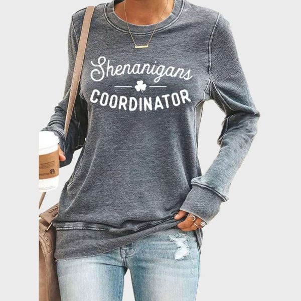 Womens Shenanigans Coordinator St Patricks Day Casual Long Sleeve Crewneck Sweatshirt 2