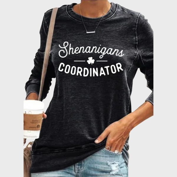 Womens Shenanigans Coordinator St Patricks Day Casual Long Sleeve Crewneck Sweatshirt 3