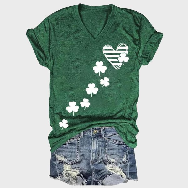 Women's St Patricks Day Heart Printed T-Shirt