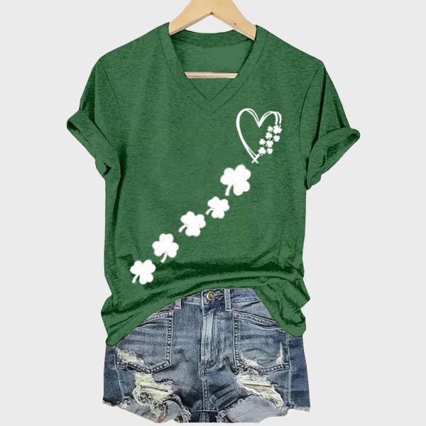 Women's St. Patrick's Day Printed V-Neck T-Shirt