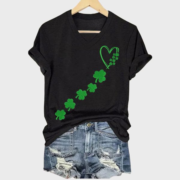 Womens St Patricks Day Printed V Neck T Shirt 3