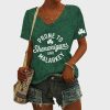 Women's St. Patrick's Day Prone to Shenanigans and Malarkey Print V-Neck T-Shirt