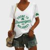 Womens St Patricks Day Prone to Shenanigans and Malarkey Print V Neck T Shirt 2