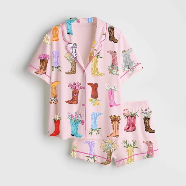 Women's Western Flower Boots Pajama Set