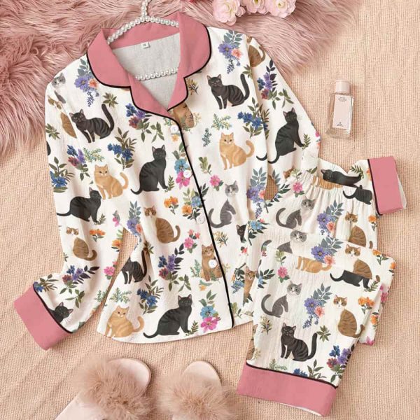 Cat Classic Pajama Set Garden Whiskers Pink 2