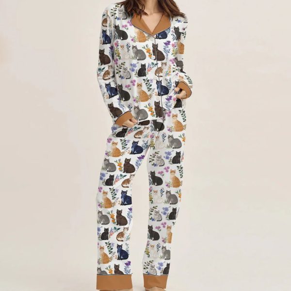 Charming Floral Cats Classic Pajama Set