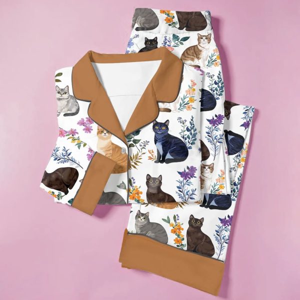 Charming Floral Cats Classic Pajama Set 2