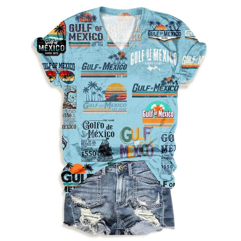 Gulf of Mexico Est 1955 V-neck 3D Shirt Gulf of Mexico Est 1955 V-neck 3D Shirt