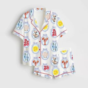 Trendy Summer Beach SeaShell Coastal Aesthetic Tomato Girl Oyster Satin Pajama Set