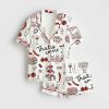 Hand Drawn Whimsical Illustrations Of Italian Food Italian Wedding Print Satin Pajama Set 2