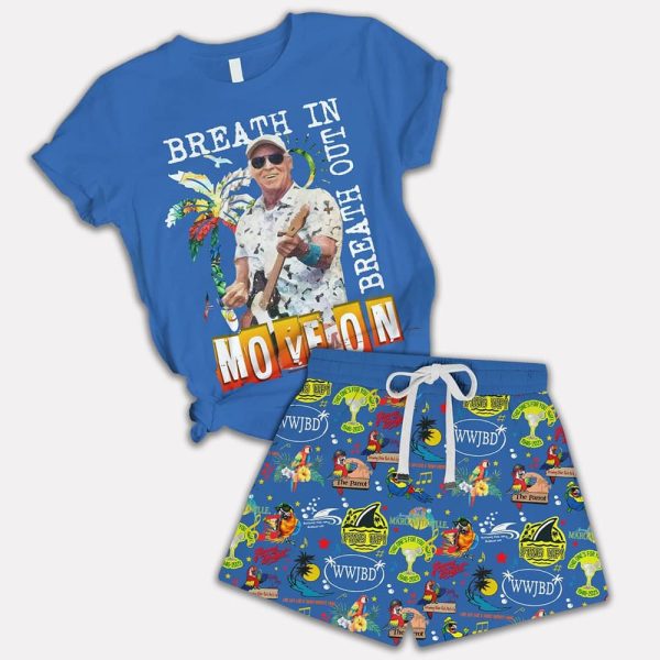 Jimmy Buffett Breath In Move On Breath Out Shirt And Short Pajama Set 2