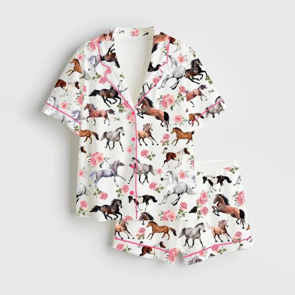 Kentucky Derby 151st Run For The Roses Horse Racing Lover Print Satin Pajama Set