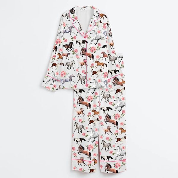 Kentucky Derby 151st Run For The Roses Horse Racing Lover Print Satin Pajama Set 3