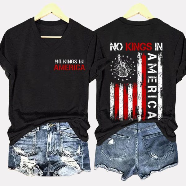 No Kings In America Two-Sided V-Neck T-Shirt