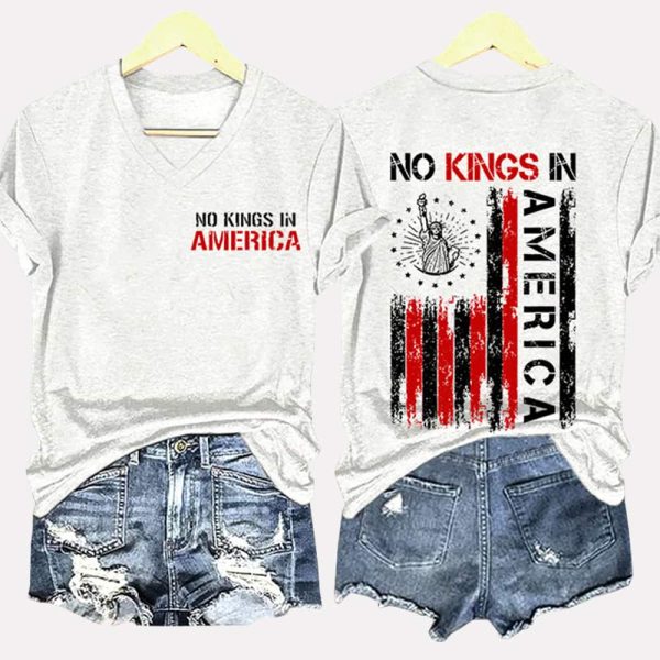 No Kings In America Two Sided V Neck T Shirt 2