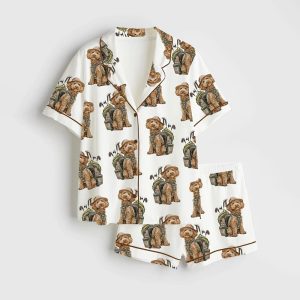 Goldendoodle Golf Dog Playing Golf Satin Pajama Set