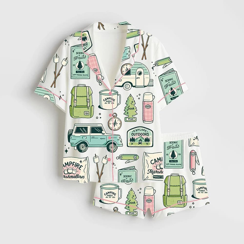 Outdoorsy Camping Supplies Satin Pajama Set Outdoorsy Camping Supplies Satin Pajama Set