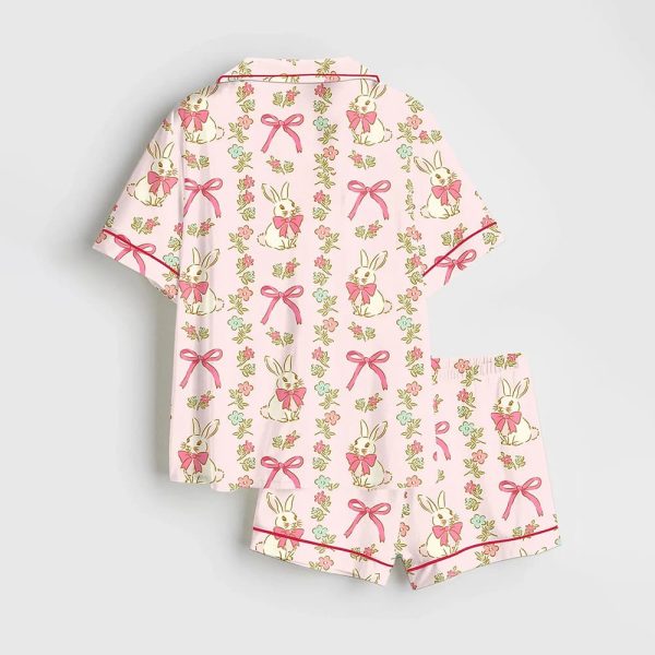 Preppy Bunny Easter Pink Satin Pajama Set 2