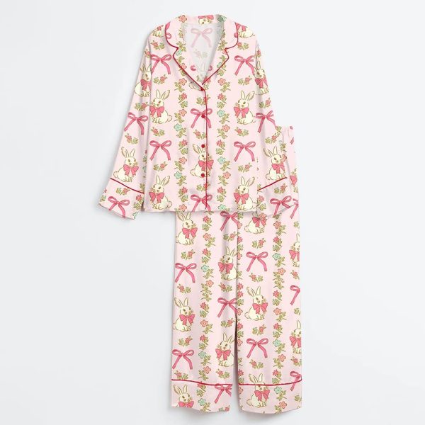 Preppy Bunny Easter Pink Satin Pajama Set 3