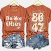 Retro Do Not Obey Flowers 86 47 Print Two-Sided V-neck T-Shirt