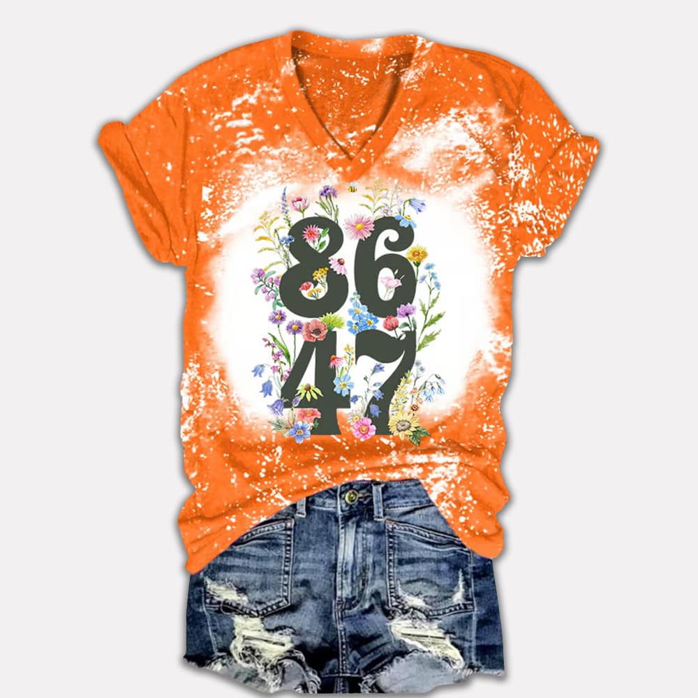 Retro Tie-Dye Flowers 86 47 Print V-Neck T-Shirt Retro Tie-Dye Flowers 86 47 Print V-Neck T-Shirt
