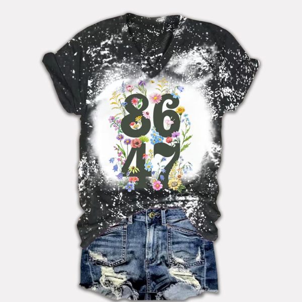 Retro Tie Dye Flowers 86 47 Print V Neck T Shirt 2