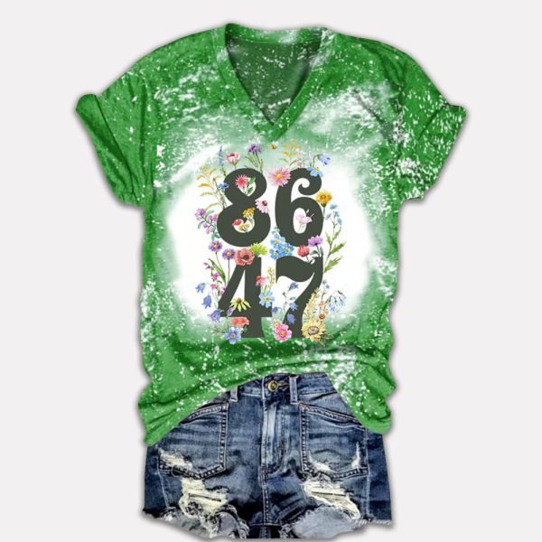 Retro Tie Dye Flowers 86 47 Print V Neck T Shirt 3