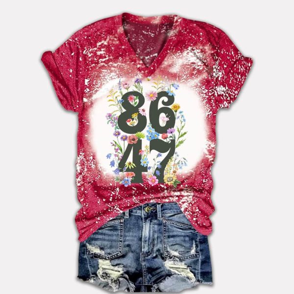 Retro Tie Dye Flowers 86 47 Print V Neck T Shirt 4