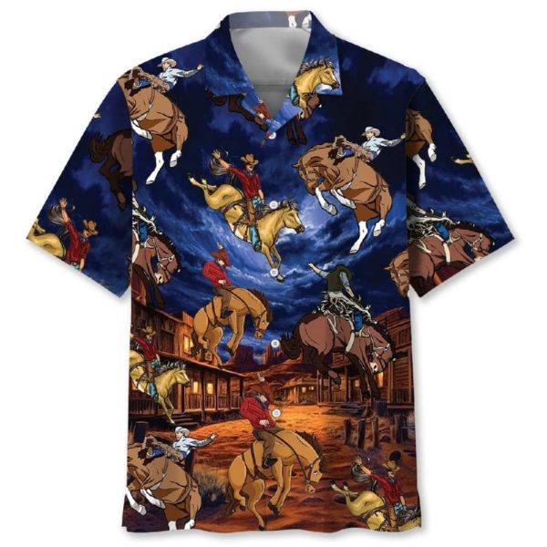 Vintage Wild West Night Cowboy Rodeo Show Hawaiian Shirt