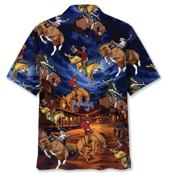 Vintage Wild West Night Cowboy Rodeo Show Hawaiian Shirt 2