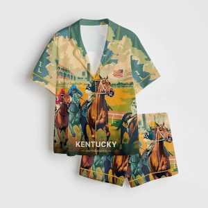 Kentucky Derby Travel 151st Run For The Roses Print Satin Pajama Set