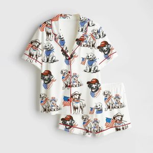 American Pride Pooch Western Patriotic Dog 4th Of July Print Satin Pajama Set