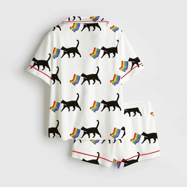 A Little Gay Cat Friend Pride Month LGBT Pride Print Satin Pajama Set 2