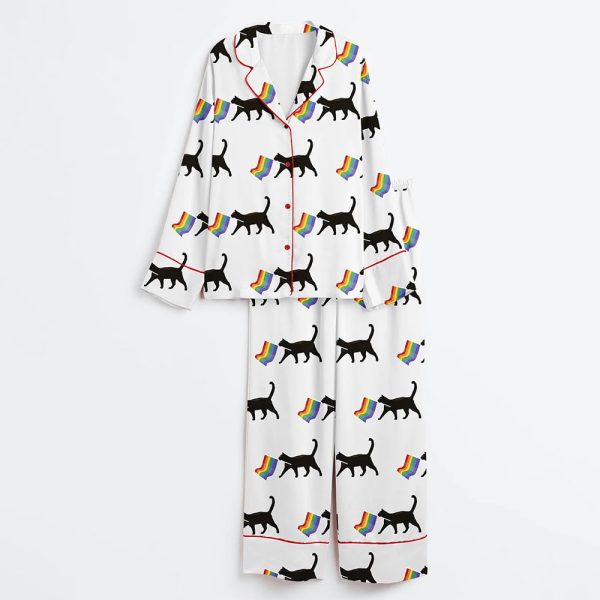 A Little Gay Cat Friend Pride Month LGBT Pride Print Satin Pajama Set 3