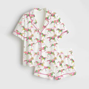 Watercolor Rose Derby Day Western Satin Pajama Set