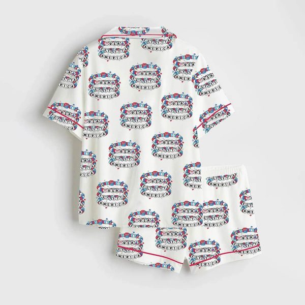 America Friendship Bracelet Girly 4th Of July 1776 Preppy USA Independence Day Coquette Satin Pajama Set 2