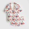 American Flag Coquette Bow 4th Of July USA Patriotic Print Satin Pajama Set