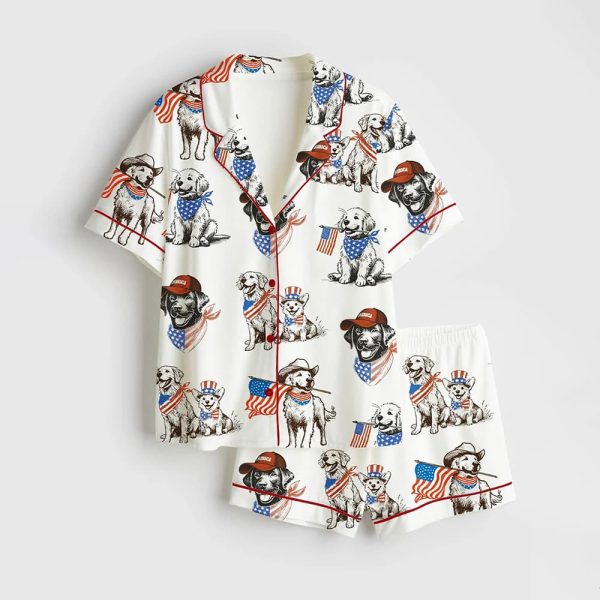 American Pride Pooch Western Patriotic Dog 4th Of July Print Satin Pajama Set
