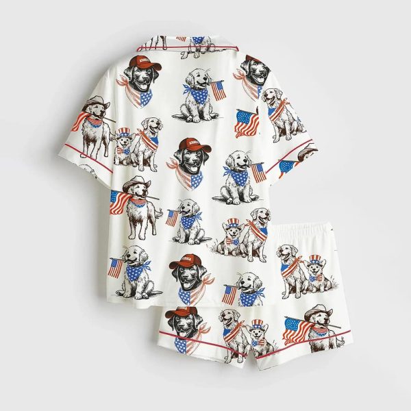 American Pride Pooch Western Patriotic Dog 4th Of July Print Satin Pajama Set 2