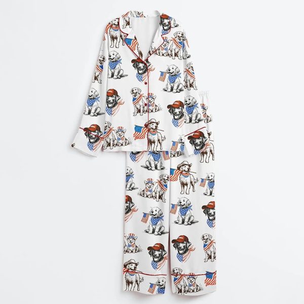 American Pride Pooch Western Patriotic Dog 4th Of July Print Satin Pajama Set 3