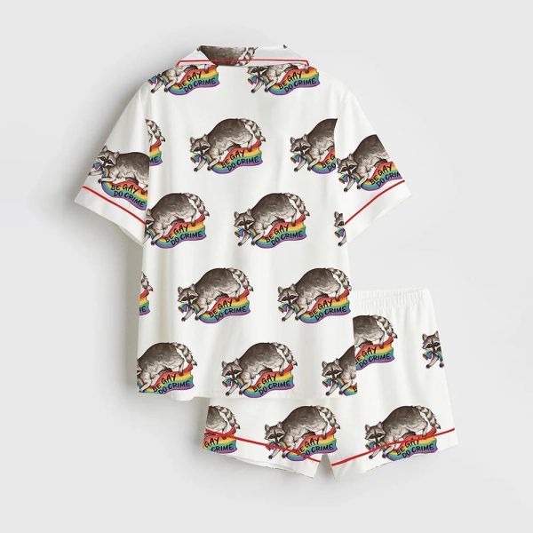 Be Gay Do Crime Rainbow Flag Pride Flag Stealing Raccoon Trash Panda LGBT Pride Print Satin Pajama Set 2